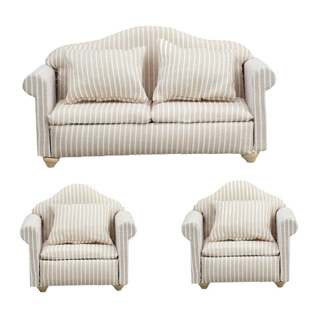 3 sofás para casa de muñecas a escala 1/12, juguete de simulación, adornos de regalo, jardín de hadas con almohadas, muebles, juguete para decoración