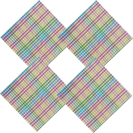 

Home Bargains Plus Easter Candy Weave Plaid Cotton Fabric Napkins Easter Pastel Multi Gingham Checkered Plaid Woven Spring Napkins Set of 4 Napkins