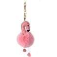 thumbnail image 1 of Llavero de flamenco rosa de piel de conejo Rex real - Encanto de bolso de bolsa de playa - Bola de piel esponjosa de anillo de oro - Regalo de moda, 1 of 4