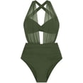 thumbnail image 3 of Kaemgyyd Women's One Piece Swimsuit Deep V Neck Monokini Bathing Suit with Bikini Tops Cross Back Mesh Swimwear, 3 of 5