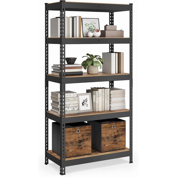 Estantería de Almacenamiento de 5 Niveles, Montaje sin Tornillos, Estantes Ajustables, 45 x 90 x 180 cm, Marrón Rústico y Negro MGLR450BZ02.
