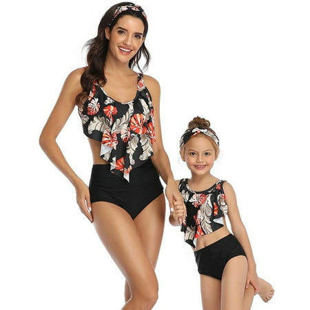 LYMAYTER Mother and Daughter Swimsuits Mommy and Me Family Matching Swimwear Ruffle Bikini Set Women High Waist Bathing Suit