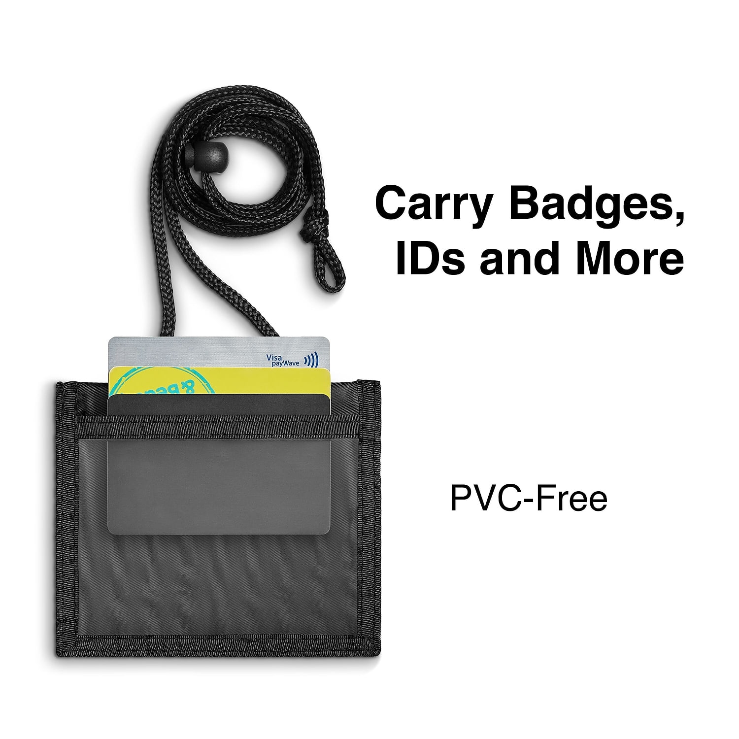 Staples ID Badge Holders with Lanyard Adjustable 48" Length Nylon Black/Clear 10/Pack (19939)