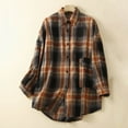thumbnail image 2 of Womens Cotton Linen Plaid Shirts Long Sleeve Button Down Lapel T Shirts Tops Casual Loose Tunic Blouses, 2 of 4