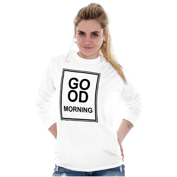 Good Morning Awake Fashion Stylish Women Plus Size Long Sleeve Graphic Tee Brisco Brands 2X