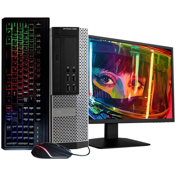 Pre-Owned DELL Optiplex 9020 Desktop Computer PC, Intel Quad-Core i5, 1TB HDD, 16GB DDR3 RAM, Windows 10 Home, DVD, WIFI, New 24in Monitor, RGB Keyboard and Mouse (Used )