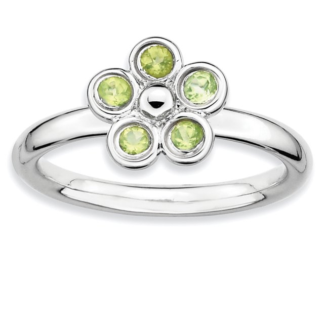 925 Sterling Silver Peridot Flower Stackable Ring Stone Gemstone Birthstone August