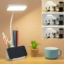Leyeet  LED Desk Lamp with Pen Holder, Desk Light ​For Computer/Desktop, 3 Color Modes Rechargeable Light Rechargeable Eye-Caring Flexible Gooseneck - Bedside Table Lamp For Reading, Small Study Lamp