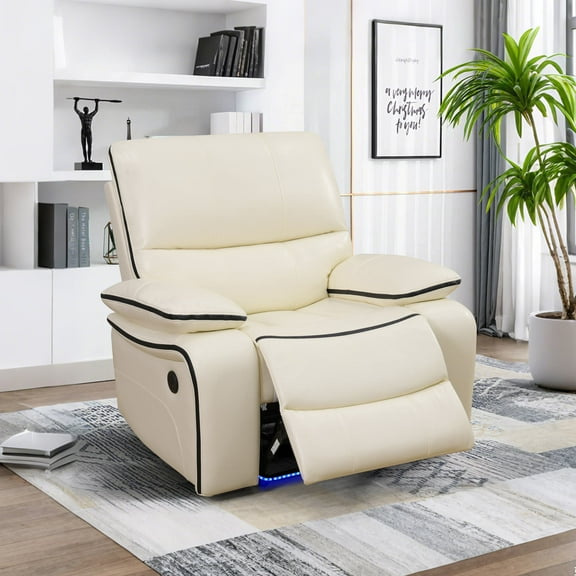 MAYEERTY Power Recliner Chair, Electric Bonded Leather Reclining Chair with USB Charging & Adjustable Backrest for Living Room, Off-White