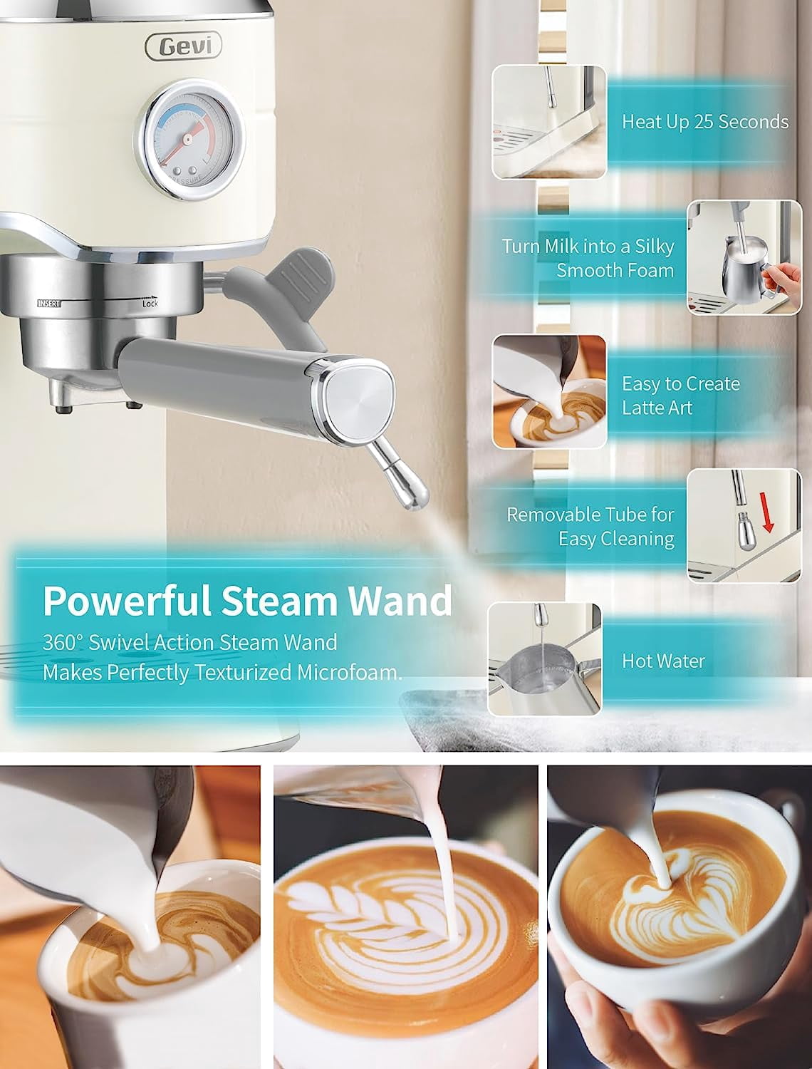 20 Bar Professional Espresso Coffee Machine with Milk Frother/Steam Wand for Espresso, Latte and Cappuccino, with 35 Precise Grind Settings Burr Coffee Grinder