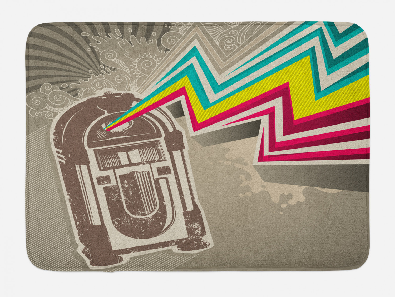 Jukebox Bath Mat, Antique Vintage Retro Radio Party with Colorful Zig