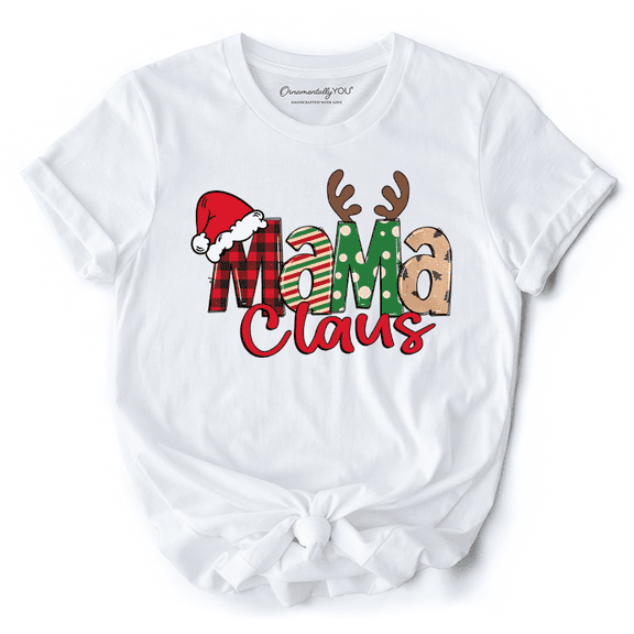 Mama Claus Retro Christmas T-Shirt, Matching Family Holiday Tee