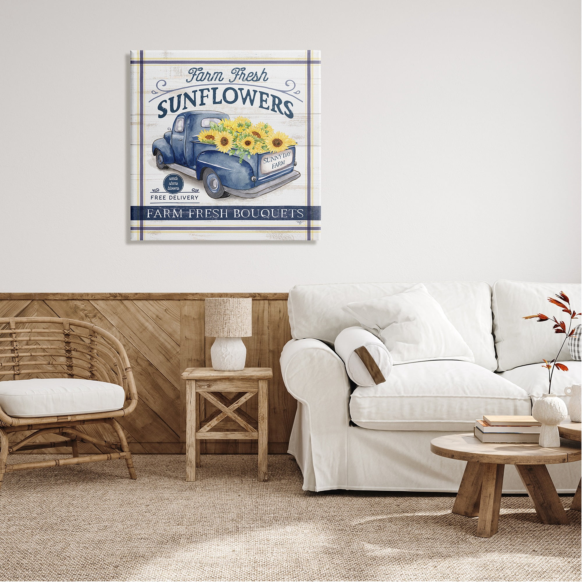 Stupell Industries Farm Fresh Sunflowers Ad Transportation Painting Gallery Wrapped Canvas Print Wall Art, 30 x 30