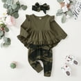 thumbnail image 3 of Baby Girl Clothes Toddler Girl Camo Outfit Ruffle Sleeve Shirt Floral Pant Set Fall Winter Clothing for Girl (18-24 Months, DarkGreen), 3 of 7
