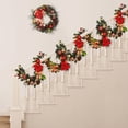 thumbnail image 3 of Trilenars 6 Feet Christmas Garland,With 20 Lights,Lighted Battery Operated Xmas Garland with Faux Flower Bow Pine Cones Xmas Balls & Leaves for Mantel Table Porch,Red Gold, 3 of 7
