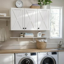 FIMELLO 3-Doors Laundry Room Cabinets 45’’, Kitchen Cabinet Storage with Adjustable Shelf,Barn Door Design, Wall Cabinets for Laundry Room, Kitchen, Dinning Room, White Grain