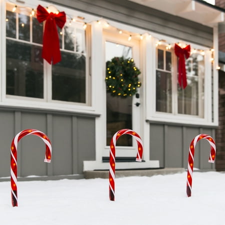 Candy Canes Decorations Best Choice Products Set of 10 15in Weather Resistant Christmas Candy Cane Pathway Marker Lights for Indoor/Outdoor Holiday Decoration w/ 25ft Total Length - Red/White ()