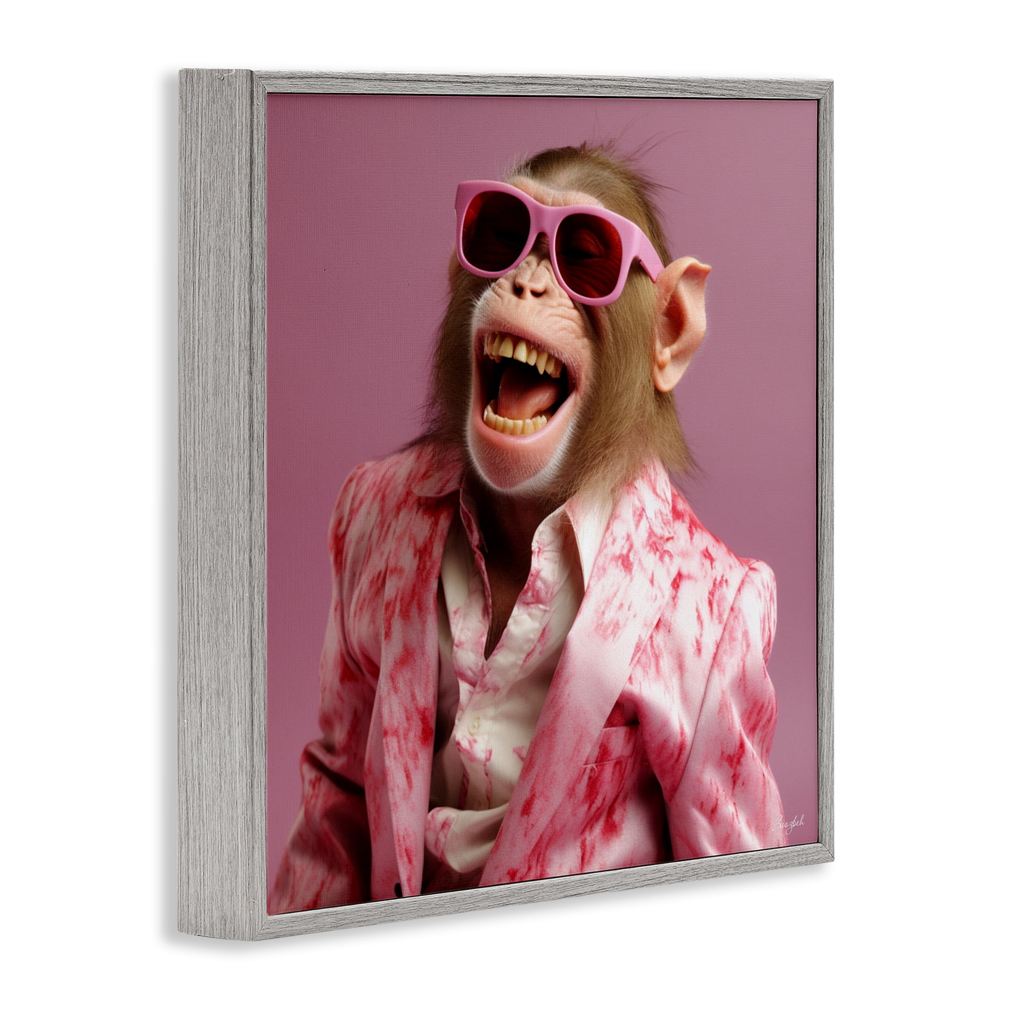 Stupell Industries Hipster Monkey in Suit Gray Framed Giclee Art, design by Roozbeh