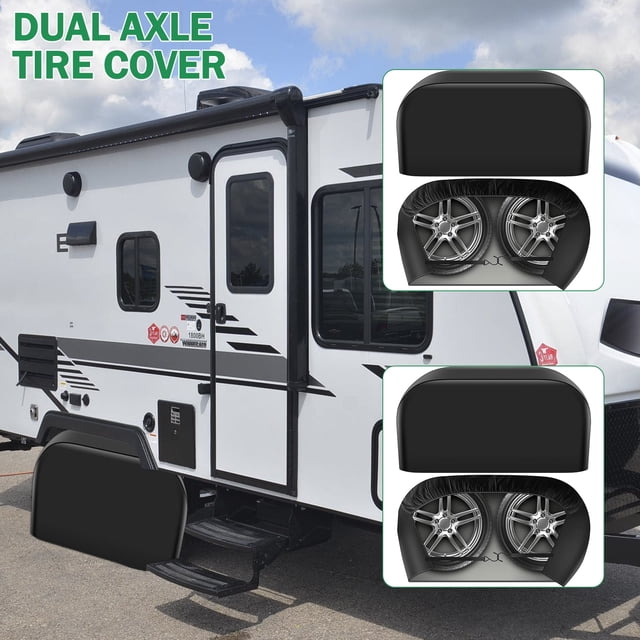 Vensio -420D Oxford RV Tire Covers for Dual Axle Wheels, Waterproof and UV Resistant Trailer Wheel Cover for 27-29 Inch Diameter Tires, All-Weather Protection Black