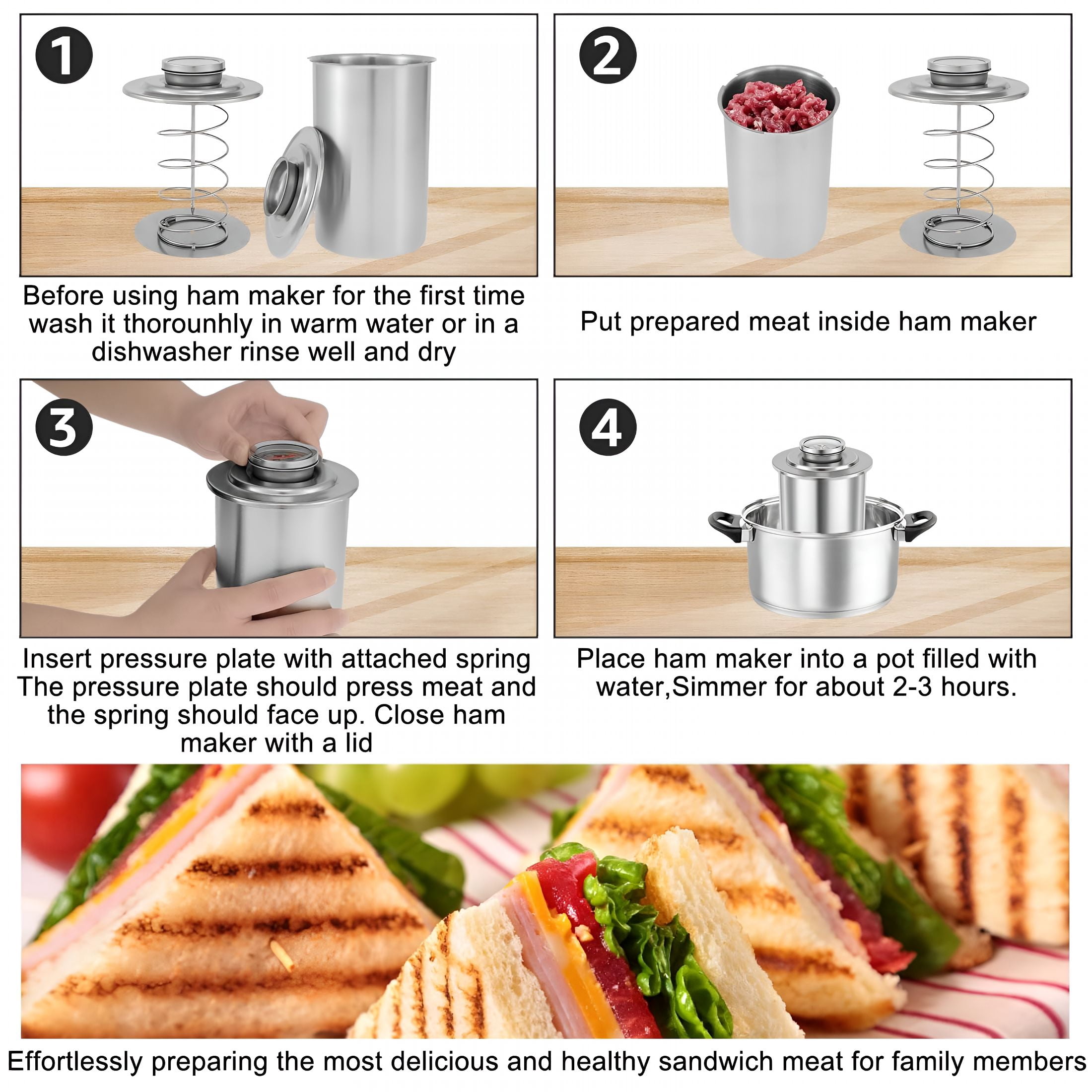 ACDANC Deli Meat Press Maker with Thermometer for Homemade Lunch Meat Press,Large Capacity Ham Press Maker Round Shape Deli Meat Press Holds 1-1.5Kg Kitchen Tools