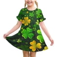 thumbnail image 1 of Niñas Vestido de Día de San Patricio Manga Corta Cuello Redondo Verano Casual para 3-12 Años Niños Niños, 1 of 9