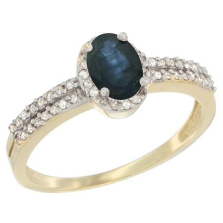 14K Yellow Gold Natural Blue Sapphire Ring Oval 6x4 Stone Diamond Accent, sizes (Best Yellow Sapphire In The World)
