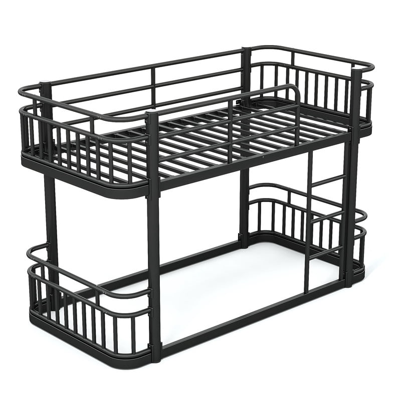 Twin XL over Twin XL Bunk Bed with Built-in Ladder & Safe Guardrails, Curved-Edge Sleek Metal Bed Frame with No Slat Floor Bed