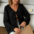 thumbnail image 6 of AKOEE Womens Crop Sweaters Open Tie Front Cardigans Soft Knit V Neck Long Sleeve Casual Spring Fall Blouses (XL, Black), 6 of 8