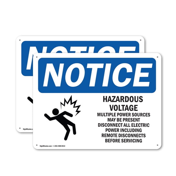 (2 Pack) Hazardous Voltage Multiple Power OSHA Notice Sign 10 Inch X 7 Inch Indoor / Outdoor Rust-Free Aluminum Metal Signs for Workplace, Workshop, and Construction Site, Made in the