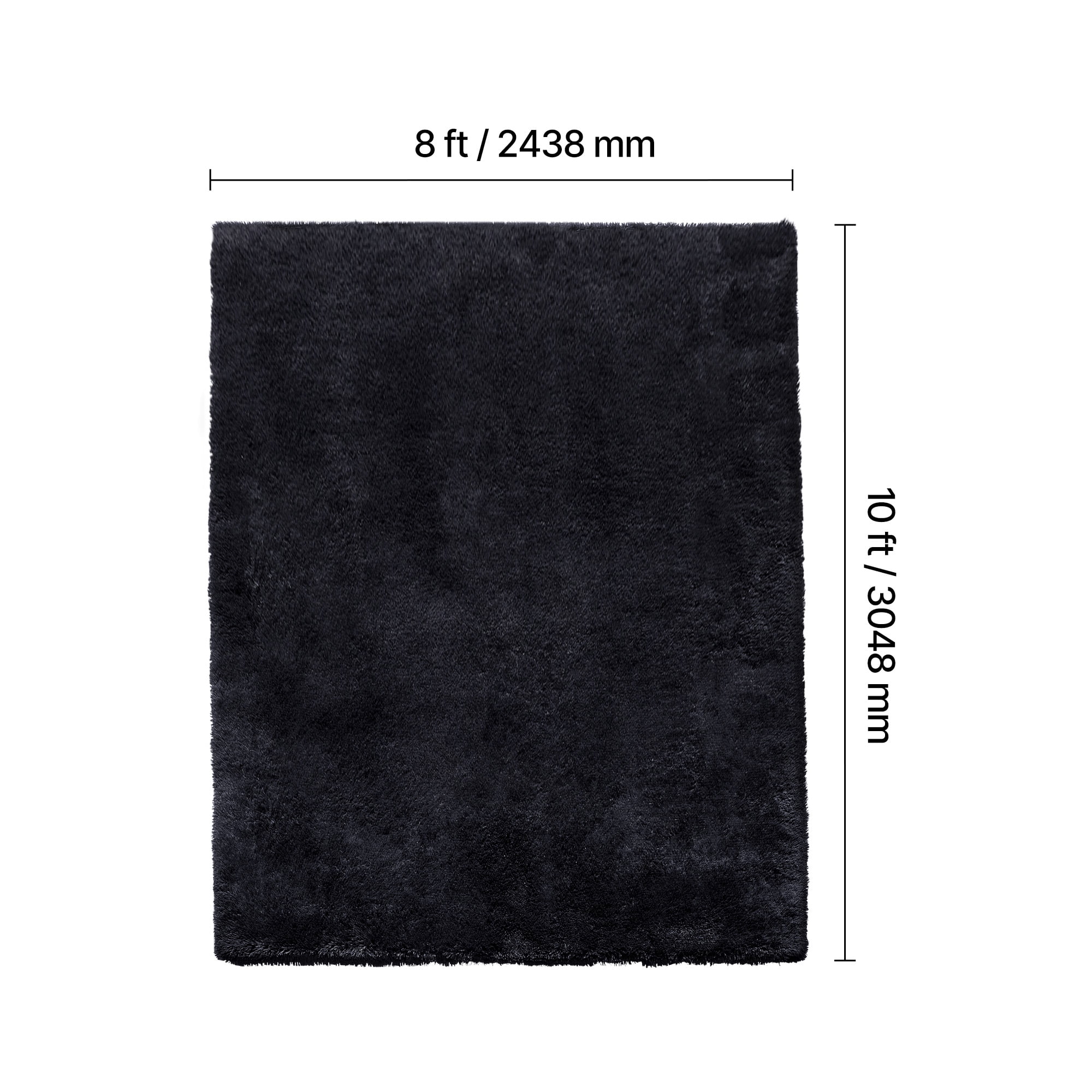 KFFKFF Indoor Plush Area Rugs, 8 x 10 ft Soft Shag Carpet, Furry Area Rugs for Living Room, Bedroom, Sunroom, Modern Home Decor, Non-Shedding, Non-Woven, Slip-Resistant, Black