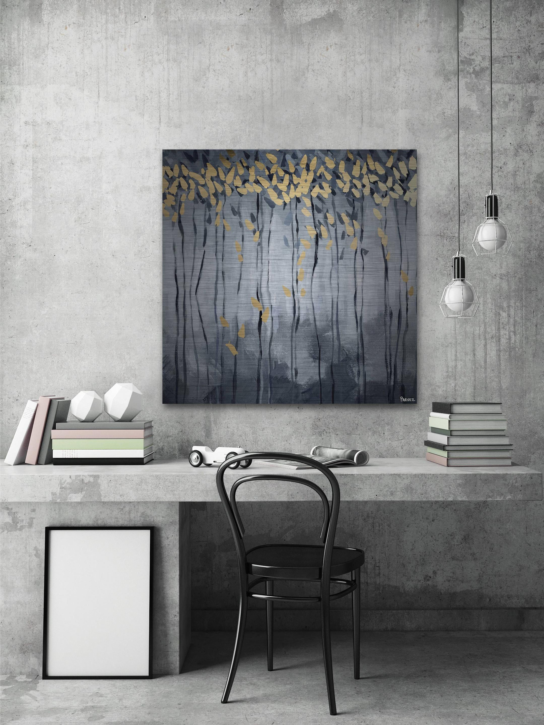 Parvez Taj "Golden Leaves" Painting Print on Brushed Aluminum