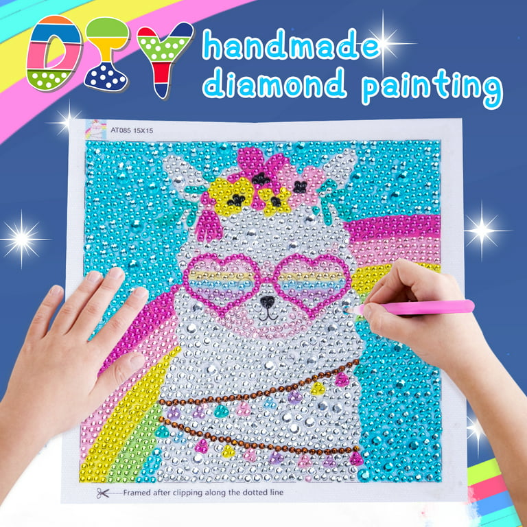 Dream Fun Presents for 5 6 7 8 Girls Boys, Wooden Frame Diamond Art Kits  for Kids Birthday Gifts 5D Alpaca Diamond Painting Kit Art Supplies for