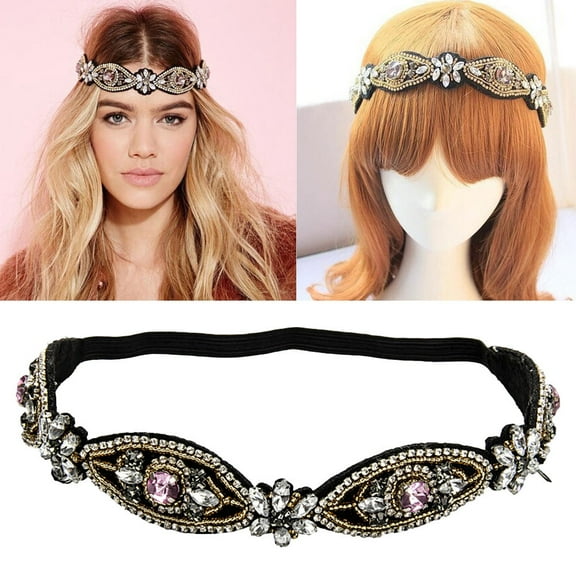 SEWCHICS Lightweight Elastic Hairband with Multi-Color Rhinestone Beads, Crystal Headband for Women and Girls