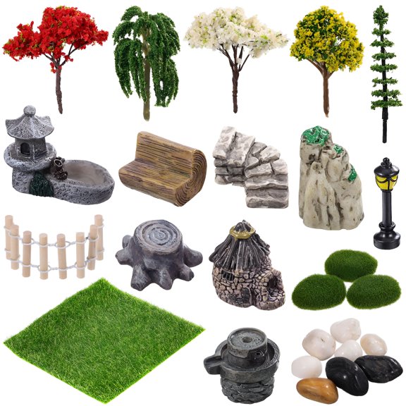 ACDANC Landscape Decoration Set Fairy Garden Kit Mini Lawn Fairy Garden Plants Miniature Bridge Terrarium Decor Child