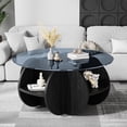 thumbnail image 3 of HOLAKI 31.5'' Round Coffee Table with Solid Wood Legs, Modern Glass Coffee Tables for Living Room, Wooden Circle Center Cocktail Table with Tempered Glass Top for Small Spaces Home Office, Black, 3 of 9