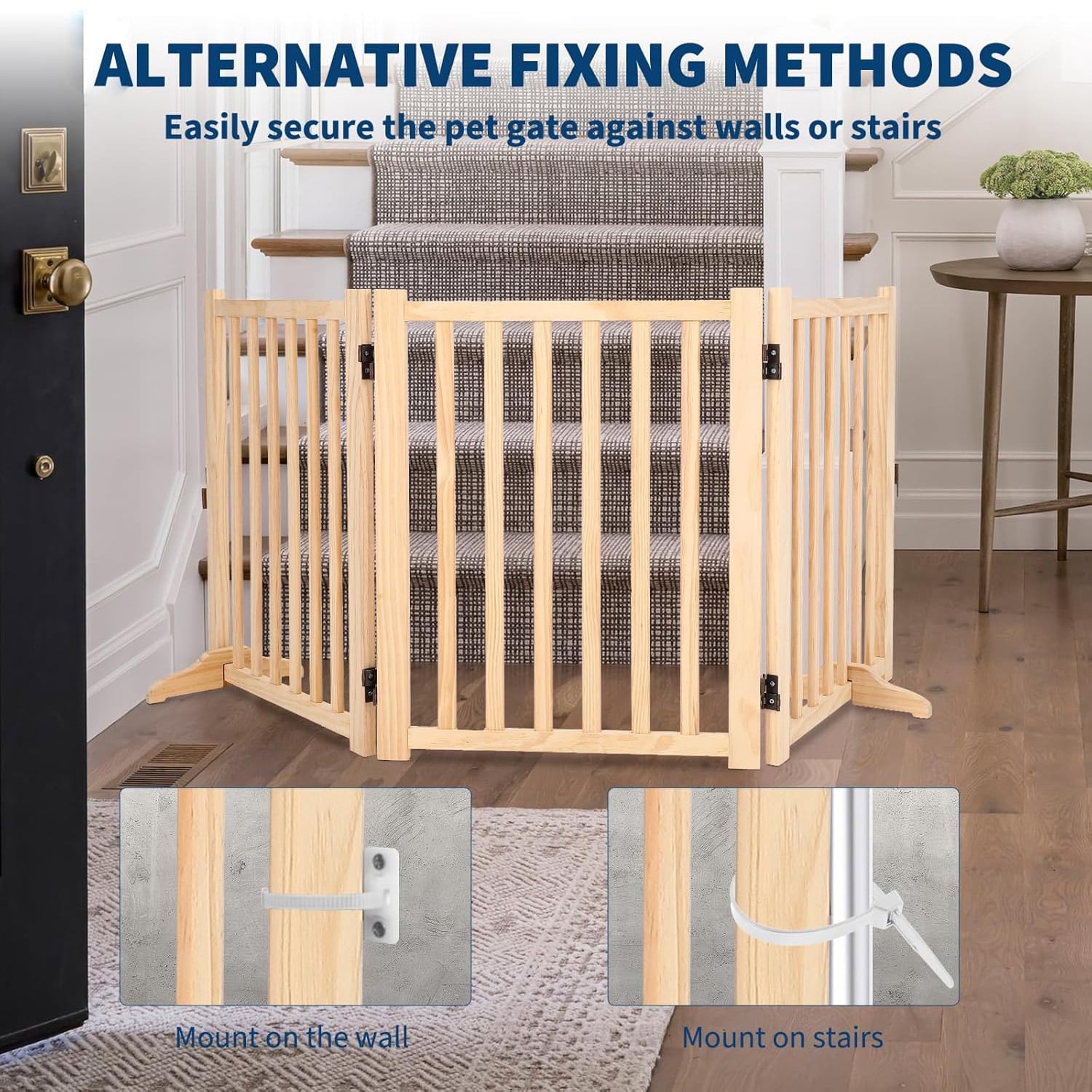 Roromall Wooden Freestanding Dog Gate, Foldable Pet Gate with Support Feet, Indoor Dog Fence for House, Doorways, Stairs, Expandable Pet Fence -3 Panel, 24"H