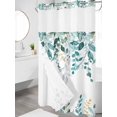 thumbnail image 3 of No Hook Shower Curtain with Snap-in Liner, Teal Eucalyptus Waterproof Fabric Bathroom Curtains, Watercolor Spring Weeping Botanical Bath Curtains & Mesh Top Window Narrow 36"x78", 3 of 9