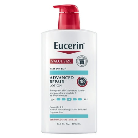 Eucerin Advanced Repair Body Lotion, Value Size Unscented Body Lotion for Dry Skin, Body Moisturizer, 33.8 Fl Oz Pump Bottle