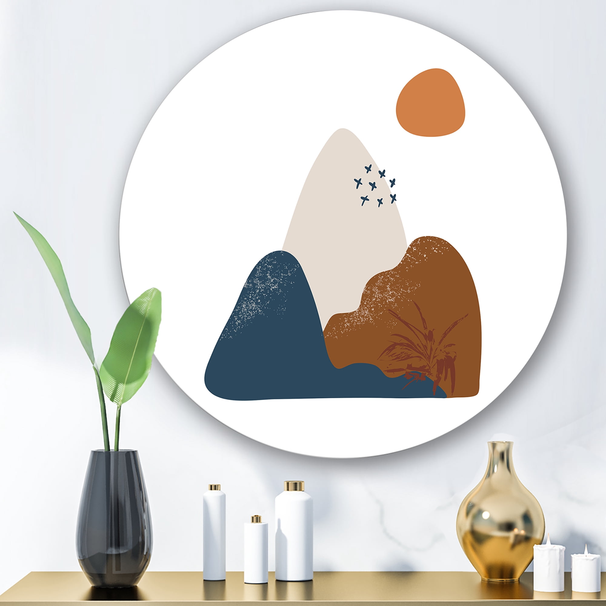 Designart 'Abstract Minimal Shapes Under Flowers VI' Modern Circle Metal Wall Art 23x23 - Disc of 23