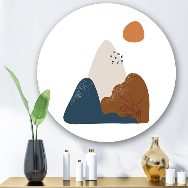 Designart - Abstract Flowers On Minimal Shapes VI - Modern Metal Circle Wall Art