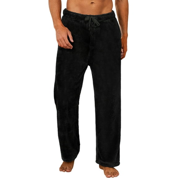 U2SKIIN Mens Plush Warm Pajama Pants, Fluffy Soft Fleece Sleep Pant with Pockets Lounge Pj Bottoms for Men (Black, L)
