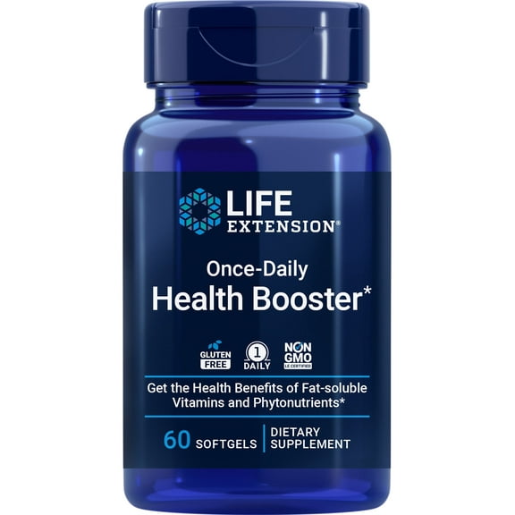 Life Extension Once-Daily Health Booster, vitamins E, K1 & K2, phospholipids, fat-soluble nutrients for eye health, bone health, heart health, gluten free, 1 daily, non-GMO, 60 softgels