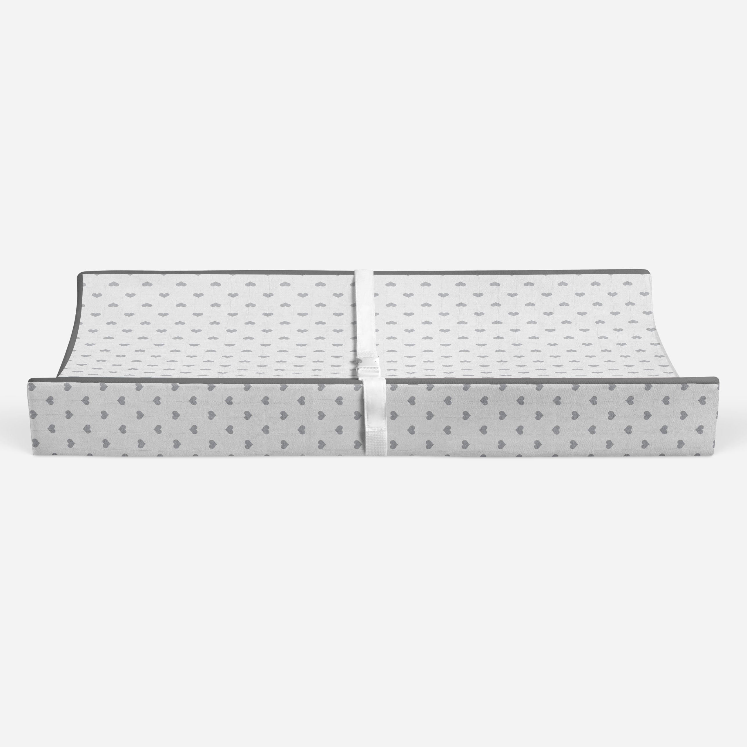 Bacati - Hearts Gray Quilted Muslin Changing Pad Cover