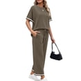 thumbnail image 6 of Textilo Womens 2 Piece Outfits Jogger Lounge Summer Sweatsuits Travel Short Sleeve T Shirt Comfortable Wide Leg Pants Set Khaki S, 6 of 6