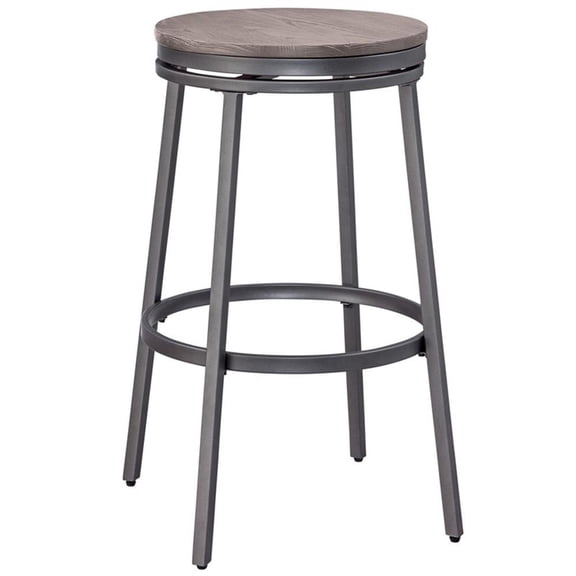 Bowery Hill Traditional Gray Metal and Wood Backless Bar Stool