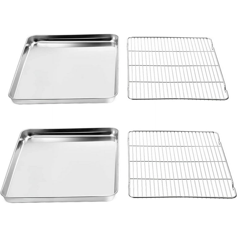 Wildone Baking Sheet with Silicone Mat Set, Stainless Steel Cookie Pan with Baking Mat, Size 16 x 12 x 1 inch, Set of 4 - 2 Sheets + 2 Mats