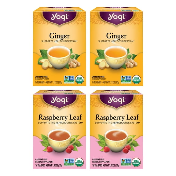 Yogi Tea Women's Wellness Variety Pack 4pk - 16 Tea Bags per Pack (4 Packs) - Supports Moon Cycle and Digestion - Includes (2 Boxes Each) of Ginger & Raspberry Leaf - Organic Caffeine-Free Teas