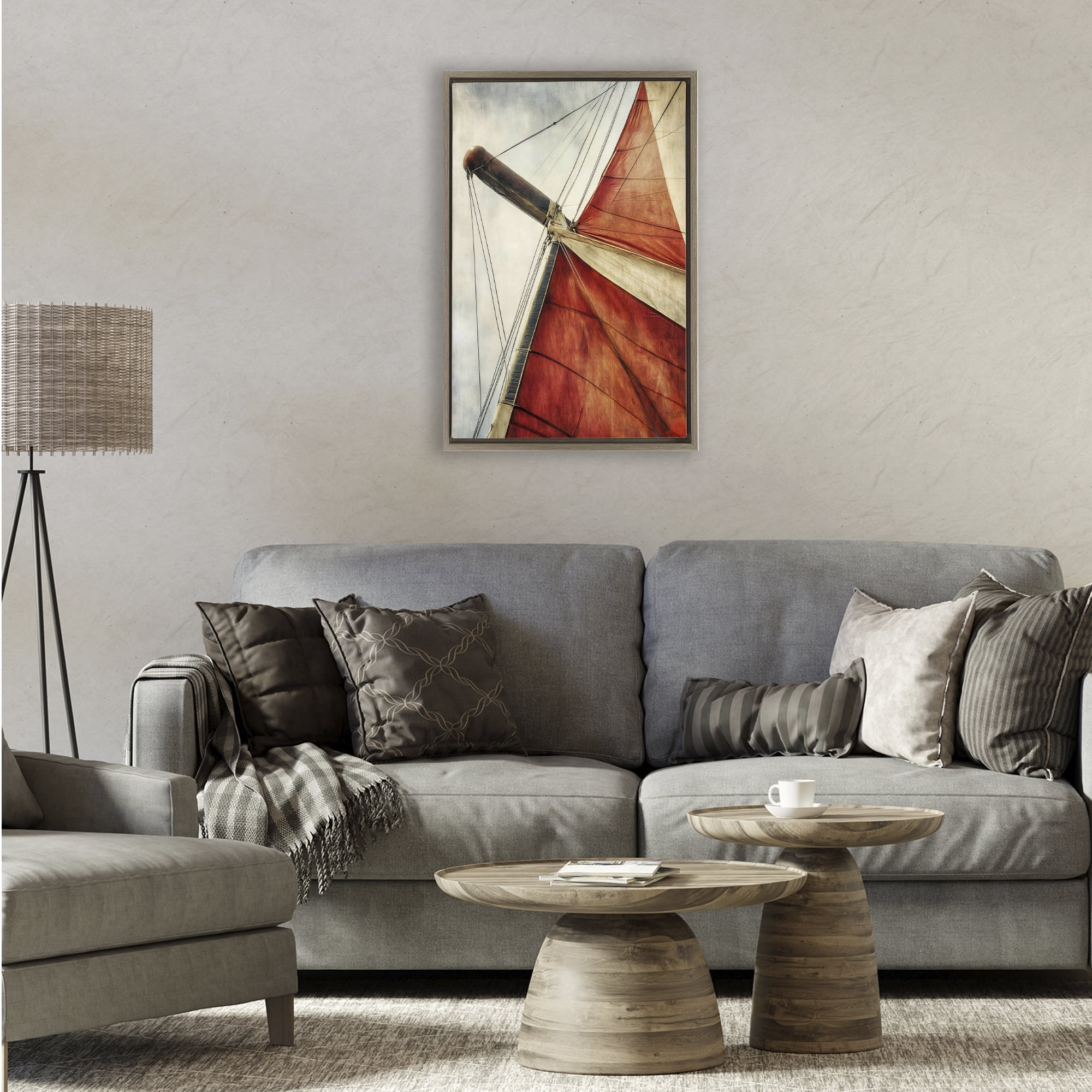 Stupell Industries Red Sail at Sea Brown Framed Floater Canvas Wall Art, design by Creative Studio