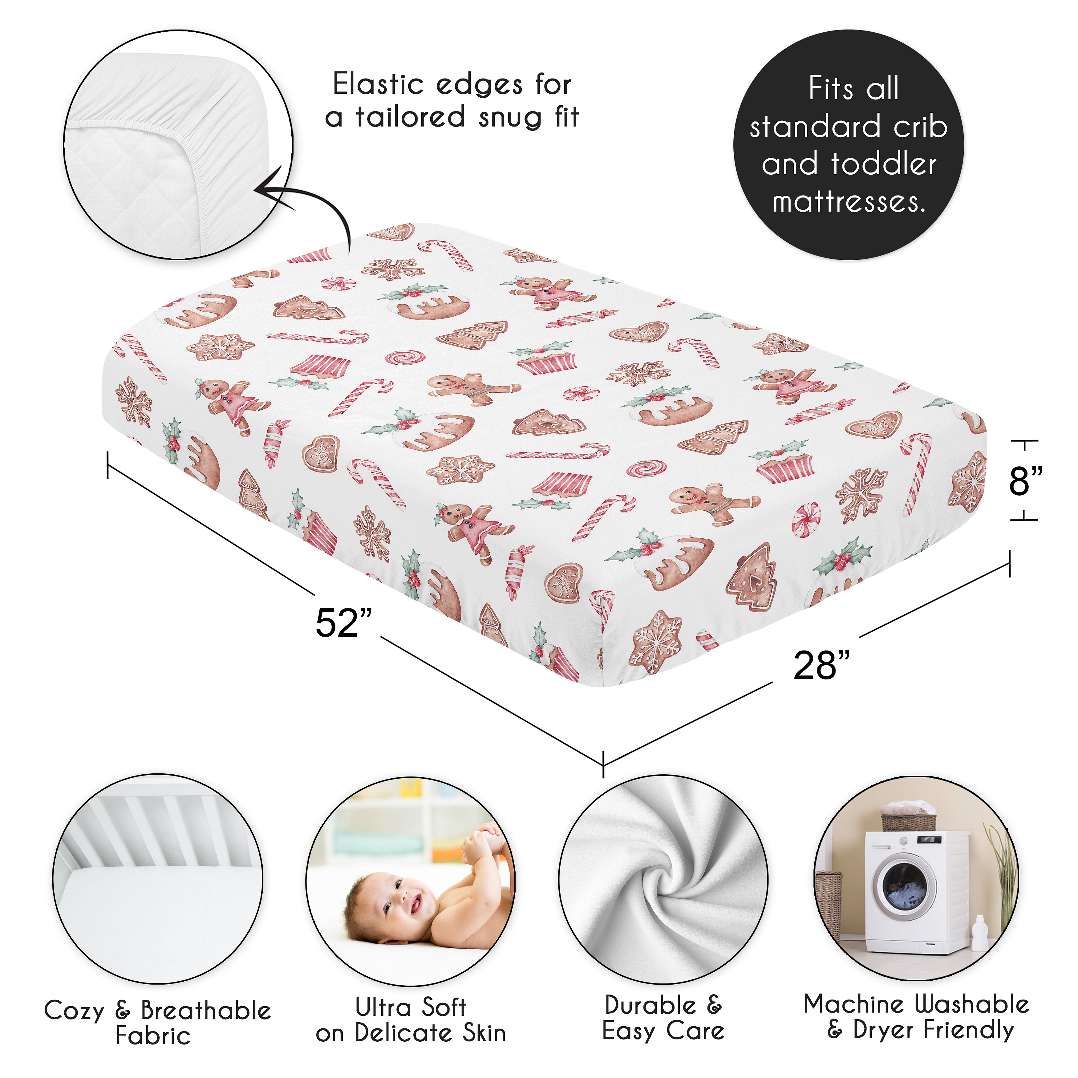 Sweet Jojo Designs Christmas Holiday Gingerbread Boy, Girl, Unisex/Gender Neutral Fitted Crib Sheet
