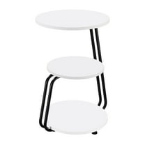 26 Inch Side End Table, 3 Tier Design, Black Metal Frame, White Finish